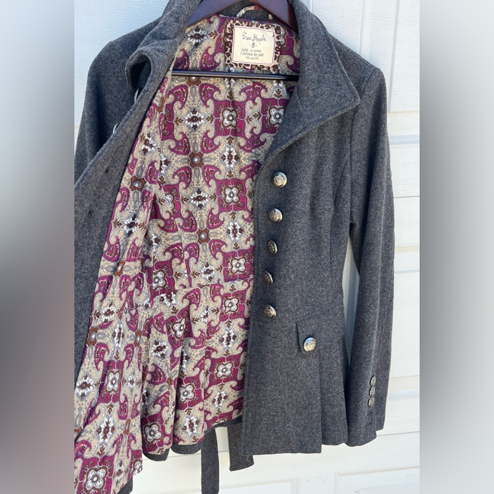 Women's VTG Free People grey Military wool Jacket size 8 - Picture 5 of 9